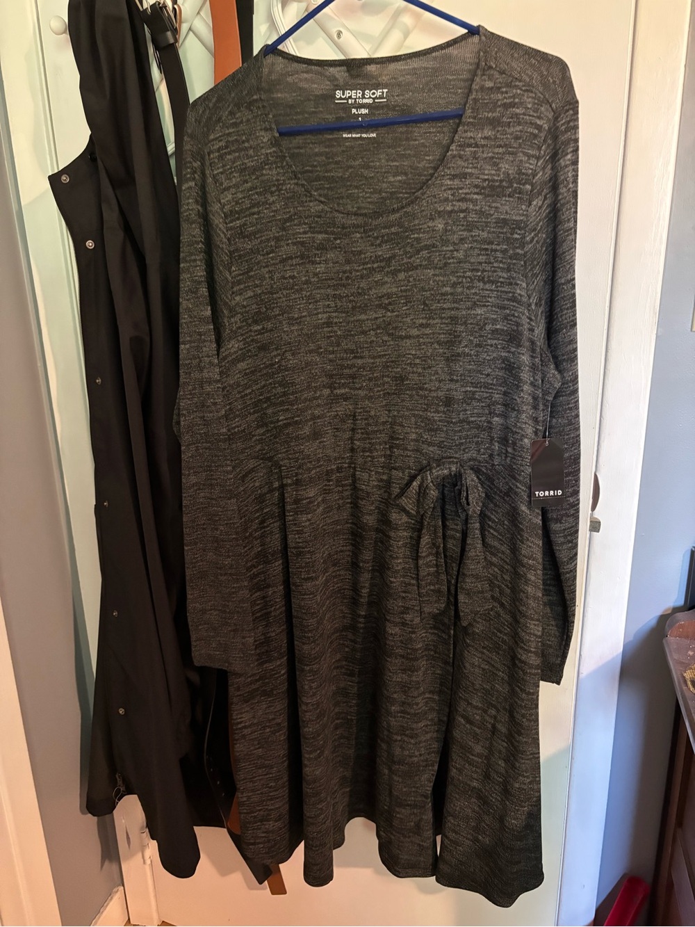 torrid Charcoal Heather Long Sleeve Tie-Waist Swing Dress